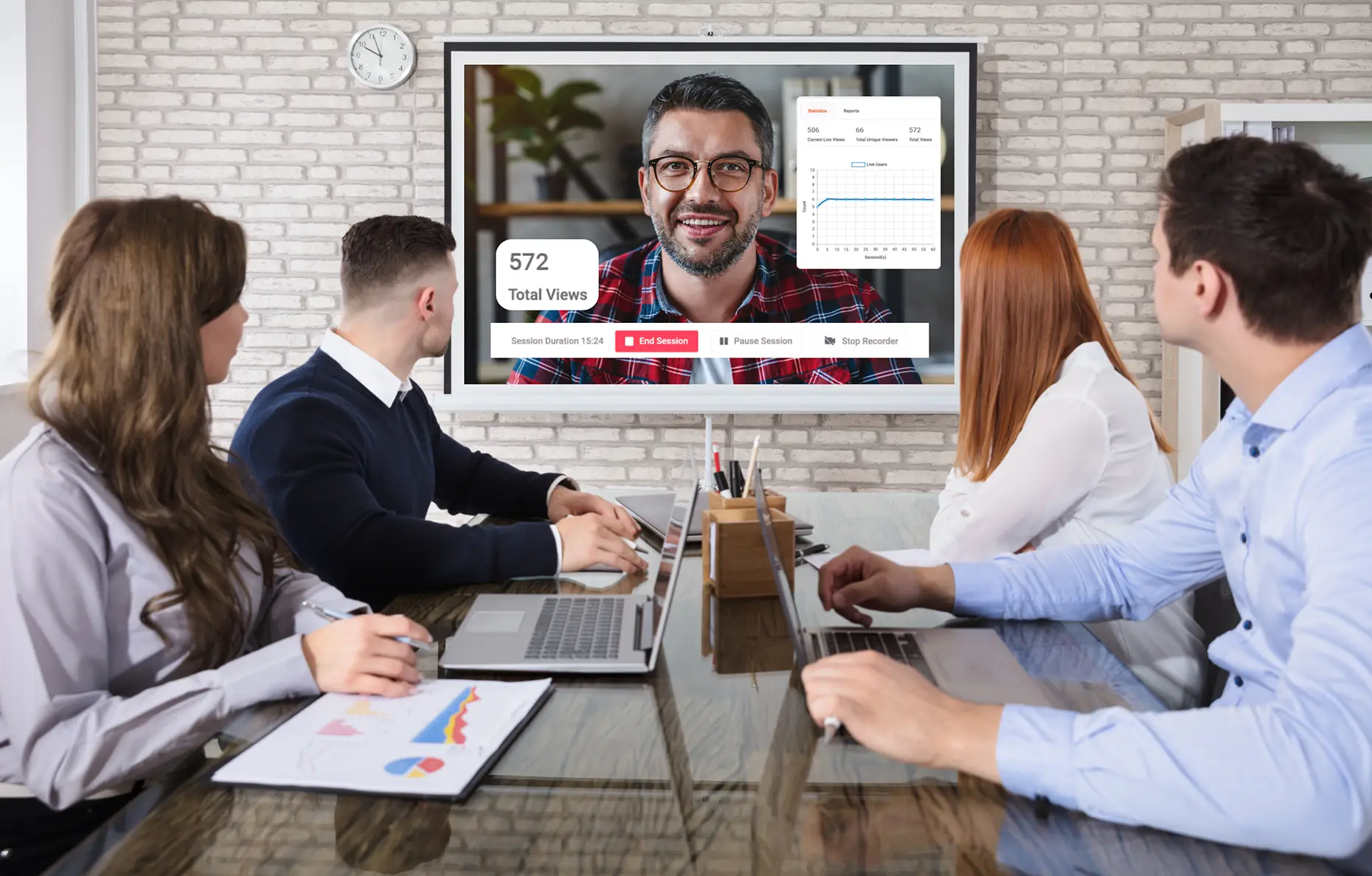 A team having video conference