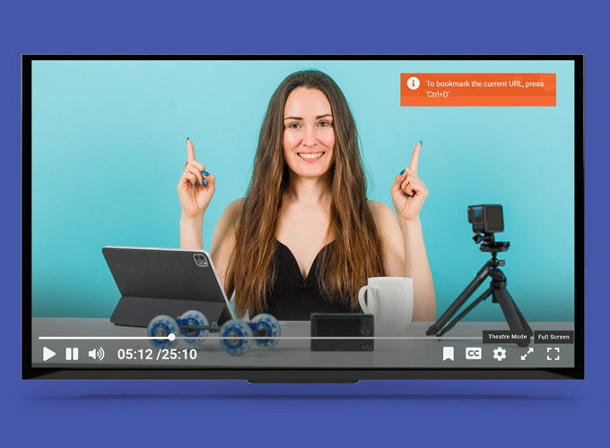 The EnterpriseTube video player showcasing 'Fullscreen' and 'theatre mode' options.